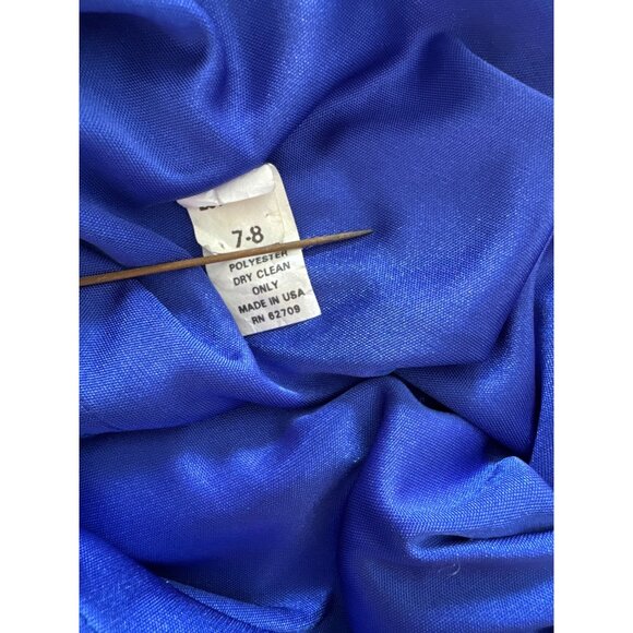 Vintage 80's Wiggle Dress 7/8 Cobalt Blue Polyester Rhinestone Detail RN62709 - Picture 3 of 5